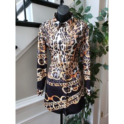 Womens Knee Length Shirt Dress Small Multi Leopard Print Collared Button  Front | eBay