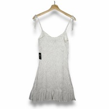 Express Polka Dot Smocked Dress S Spaghetti Strap V Neck Ruffle White Black New