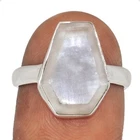 Coffin - Natural Selenite - Brazil 925 Sterling Silver Ring Jewelry s.8 CR67638