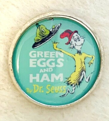 1'' Dr. Seuss Green Eggs and Ham Sam I Am Silver Metal Sewing Button DS114