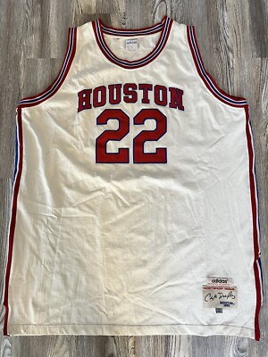 Vintage White/Red Adidas Clyde Drexler Houston Cougar Collage Basketball Jersey