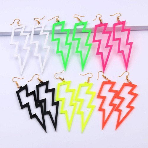 NEON LIGHTNING Flash Earrings Funky Kitsch 80s90s Punk Rock Bolt retro celebrate - Picture 33 of 79