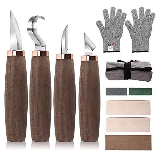 WOOD CARVING TOOLS Whittling Hook Knife Sharpening Stone Gloves 11 Pcs CUITASTE