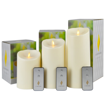Luminara Waterproof Pillar Candle with Moving Wick and Timer Control, Set of 3