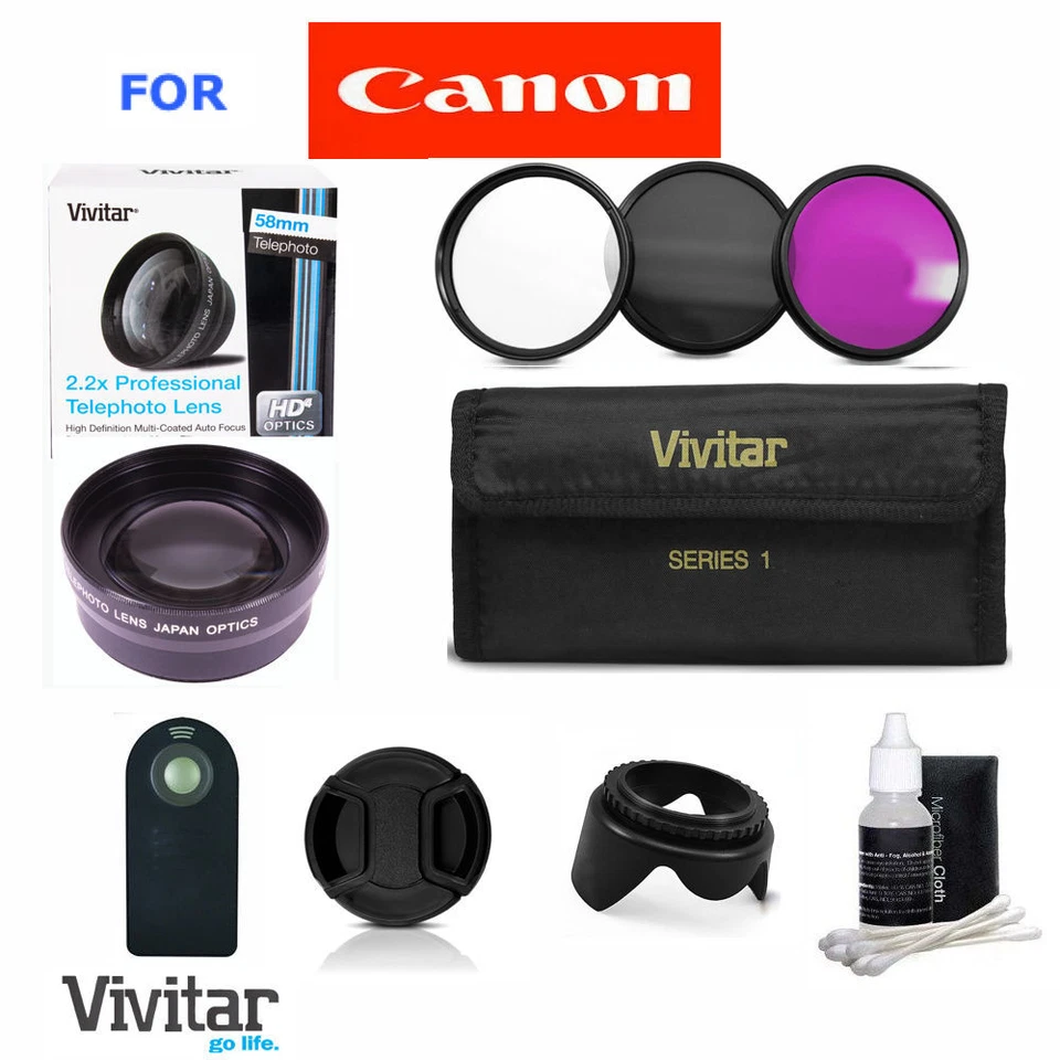 58MM 2X Telephoto Zoom Lens KIT for CANON EF-S 18-55mm f/3.5-5.6 IS II T3 T3I HD - Image 1 of 4