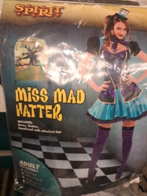 Miss Mad Hatter Halloween Costume Spirit Size Small 4-16 Adult Womens w/Tights