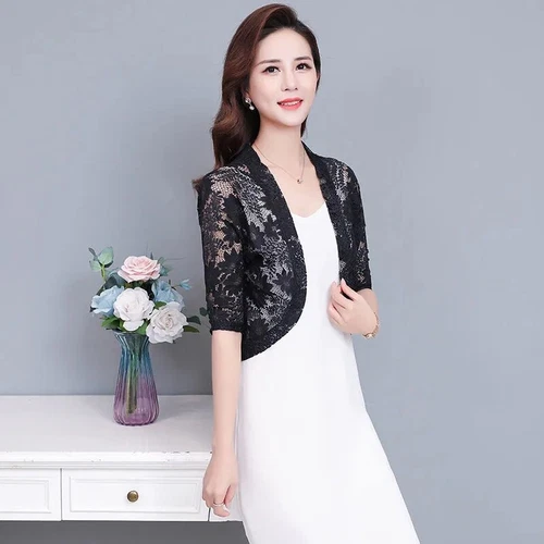 Damen Halbarm Blumen Spitze Cardigan Jacke Achselzucken Tops Capelet Crop Bolero Top - Bild 18 von 25