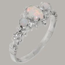 Massiver 14 kt Weißgold natürlicher Opal Damen Trilogie Ring