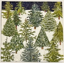 2 Winter Christmas Trees Evergreen Paper Cocktail Napkins Decoupage
