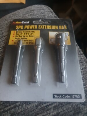 AM-TECH 3-teiliges POWER VERLÄNGERUNGSSTANGE SET BOHRAUFSATZ SCHRAUBENDREHER ADAPTER # I5700