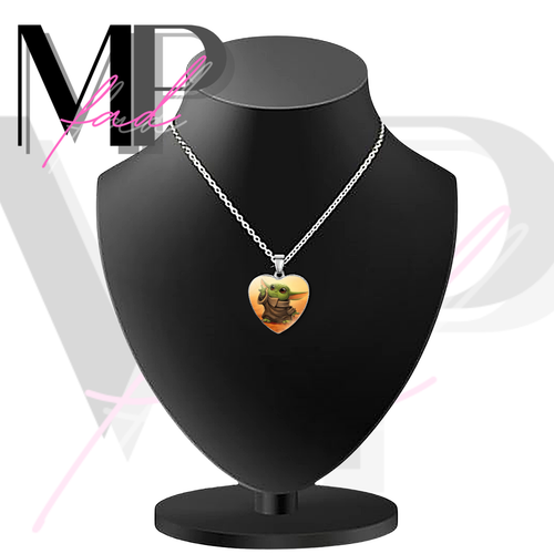 Baby Yoda Necklace Fashion Jewelry Pendant Cabochon Heart-Shaped REACHED FOR IT - Picture 4 of 6