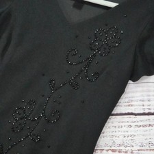 SL Fashions Beaded Floral Sheath Dress Womens 10 Black Excellent Flutter Sleeve