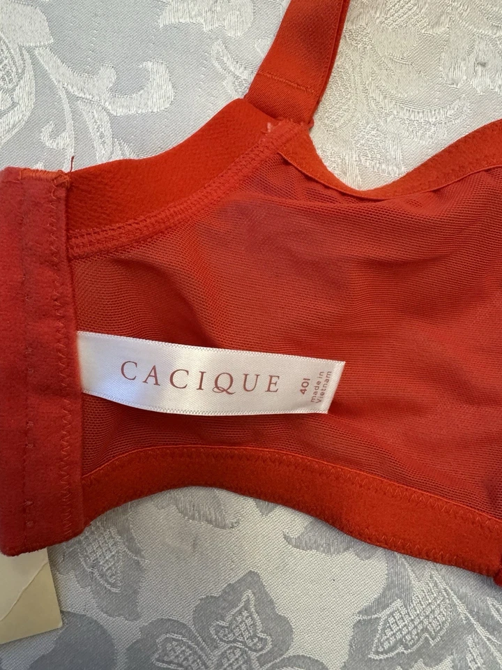 Sujetador Cacique Talla 40I Sin Forro Cobertura Completa Con Aros Rojo Naranja Encaje Sexy Chica Foto 4 de 4