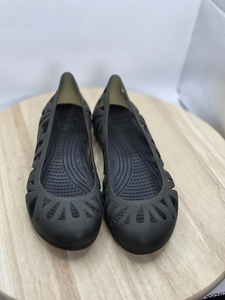 Crocs Womens Adrina III Open Toe Slip On Jelly Flats Size 8 Smoky Gray Cut Outs - Image 4 of 4