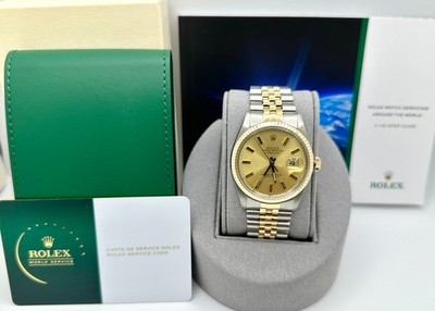 2024 Service Card Rolex Datejust 16013 36mm Champagne Dial 18K Yellow Gold Steel