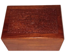 Wooden Urn Box for Human Ashes Funeral Cremation Hand Carved Design 9x6.5x4.5 in