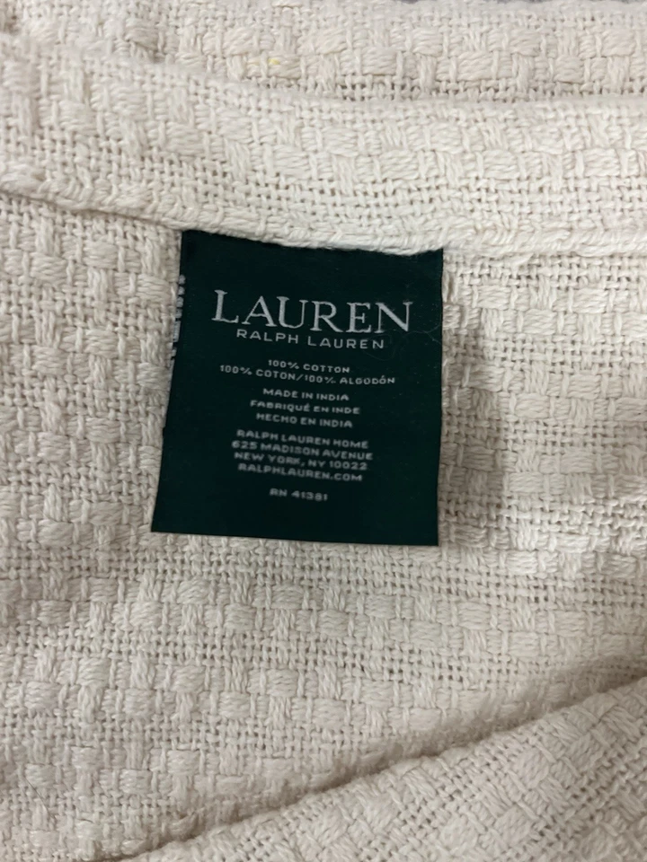 Ralph Lauren 100% Algodón Tejido Crema Algodón Talla King Manta Cobertor Excelente Foto 2 de 4