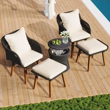 Outdoor Patio Conversation Set with Wicker Cool Bar Table & Ottomans