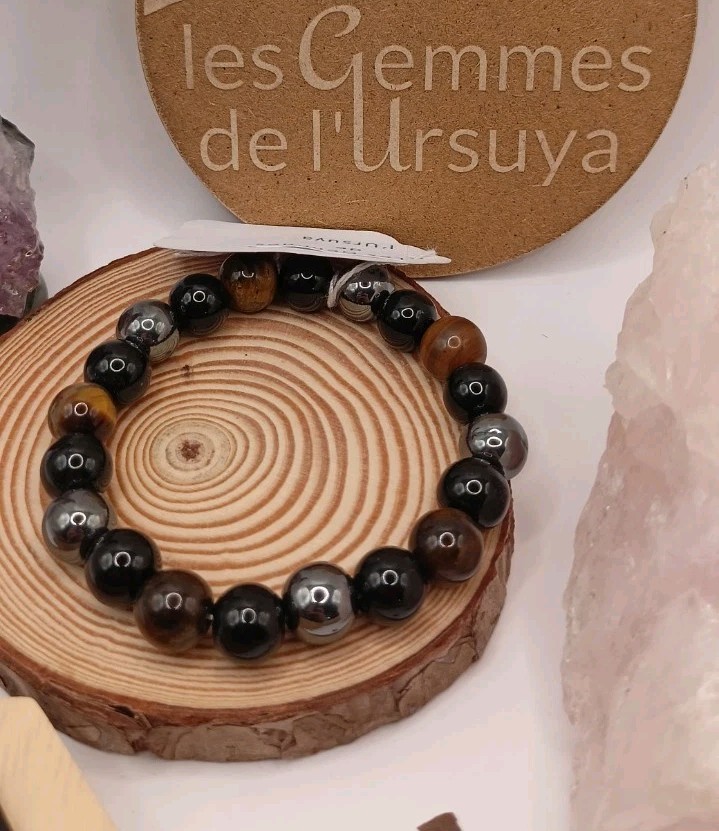 Bracelet Oeil de Tigre et hématite 10mm en pierres naturelles pour retrouver l'ancrage au quotidien