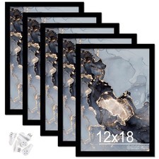 12x18 Picture Frame Set of 5, Black Poster Frames for 12 by 18 Poster Photo C...