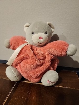 Kaloo Chubby Pink Bear Plush Gray White Ball Terrycloth Lovey Teddy France 9''