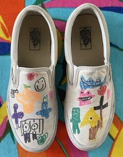Sneakers Vans Classic Slip On Uomo 9 Bianco Arcobaleno Amici Personalizzate Originali Art