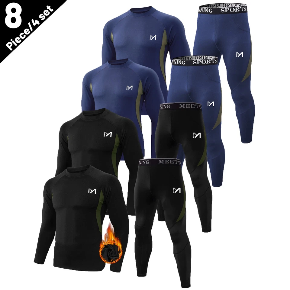 MEETYOO 8pcs/4sets Mens Thermal Underwear Fleece Long Johns Base Layer Winter Sports Ski