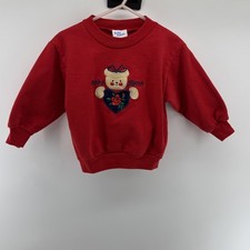 Vintage 90s Oshkosh B'Gosh Red Sweatshirt Spellout Logo Teddy Bear Flower 24 mos