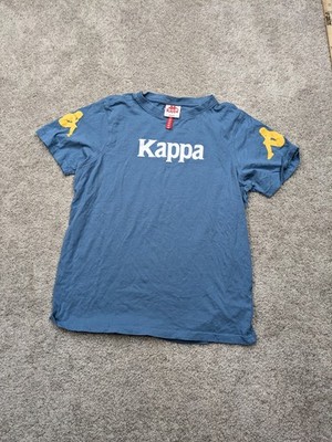 Kappa Shirt Mens Small Blue Spell Out Yellow Omini Logo Graphic Tee Casual
