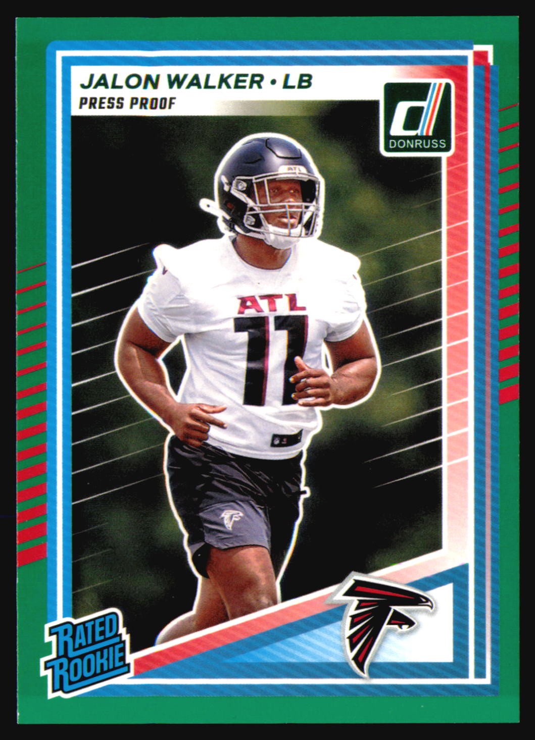 2025 Donruss Jalon Walker RC Press Proofs Green #344 Atlanta Falcons