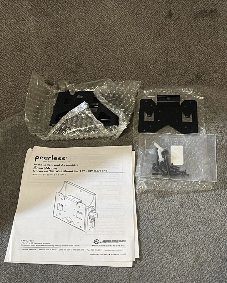 Peerless ST630P Flat Panel Tilt Wall Mount Black Universal 10-30" Screens New - Image 2 of 2