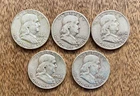 Junk 90% Silver Coin Lot -- $2.50 Face Value -- 5 - 90% Franklin Half Dollars
