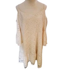 Cato Ivory Lace Spaghetti Strap Cold Shoulder Midi Dress Sz Lg Fairy Cottagecore