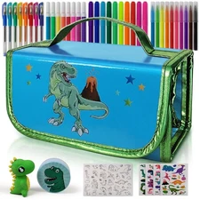 Dinosaur Pencil Case with Fruit Scented Markers Art Set, Dinosaur Gifts for B...