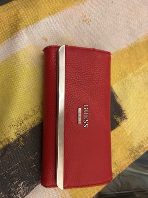 GUESS 1981 Red Wallet Bifold Snap Flap Zip Coin Pocket Card Holder Clutch
