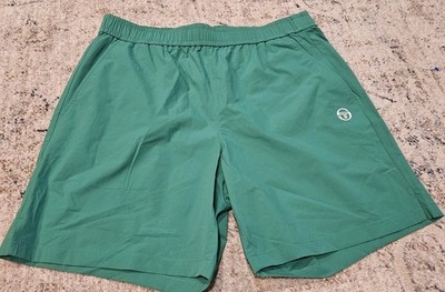 Sergio Tacchini Mens Green Tennis Athletic Shorts Drawstring Pockets Size Large
