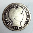 1897-P 90% Silver Barber Dime Good Condition this exact coin shown