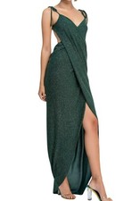 KikiRiki Open Back Wrap Crossover Sparkle Maxi Dress Green Size Small NWT