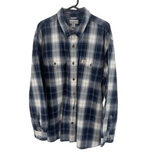 Carhartt Relaxed Fit 100 Cotton Men's Navy Plaid Shirt 2XL Fall 2018 Button-Up