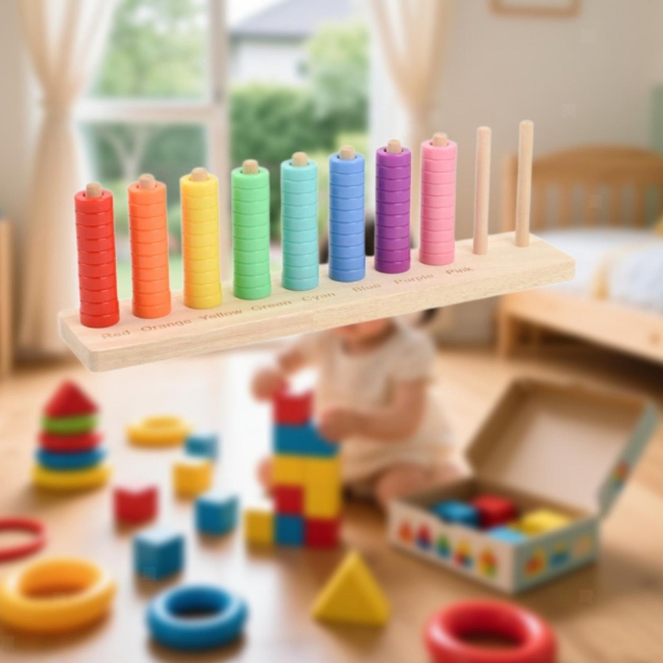 Wooden Color Sorting Stacking Toy Color Recognition for Toddlers ...