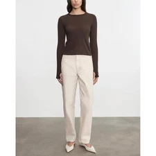 ENZA COSTA Cashmere New Classic Long Sleeve Crew Top Womens Small Dark Brown NEW