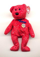 Ty Beanie Baby - DECADE THE BEAR (Red/Silver) - 10 yr Anniversary