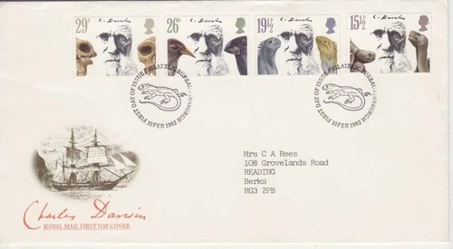 GB Stamps First Day Cover Centenary of Death of Charles Darwin, Beagle SHS 1982