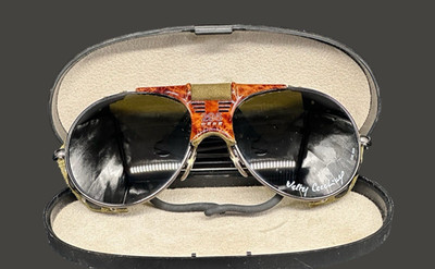 1990's CEBE 295 ''Walter Cecchinel'' Sunglasses, FRANCE, Brown w/ Green Suede