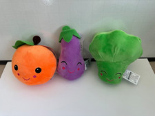 George At Asda Plush Fruit & Vegetable Soft Toys x 3 Orange, Aubergine, Brocoli 
