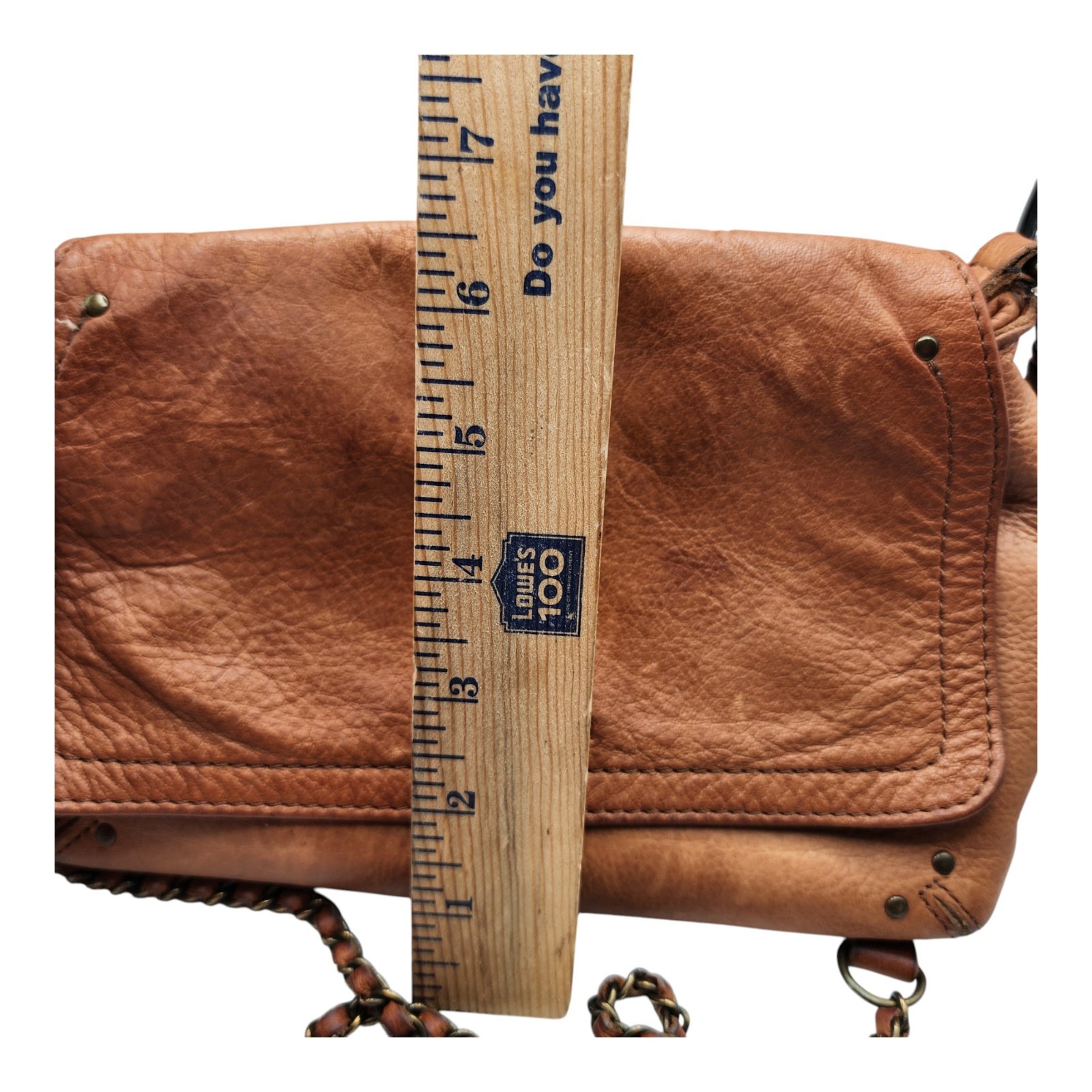 American Leather Co Brown Crossbody Bag Leather Strap Chain Shoulder Purse FLAWS