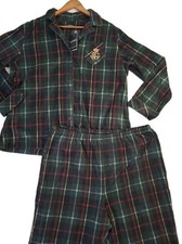 NEW Lauren Ralph Lauren Pajama Set Womens XL Green Tartan Plaid V-Neck Crest