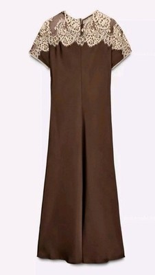 ZARA FW25 WOMAN ZW COLL. LIMITED EDITION SATIN LACE DRESS XL BROWN  1223/101/ NWT | eBay