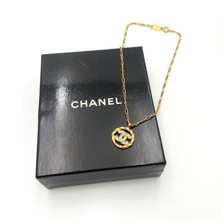 Auth Chanel Coco Mark Rhinestone Necklace with Logo W/Box BA020279