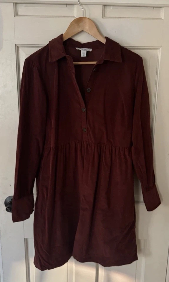 Vestido Camisa Nine West Jeans Pana Manga Larga Informal Borgoña Para Mujer Mediano Foto 2 de 4